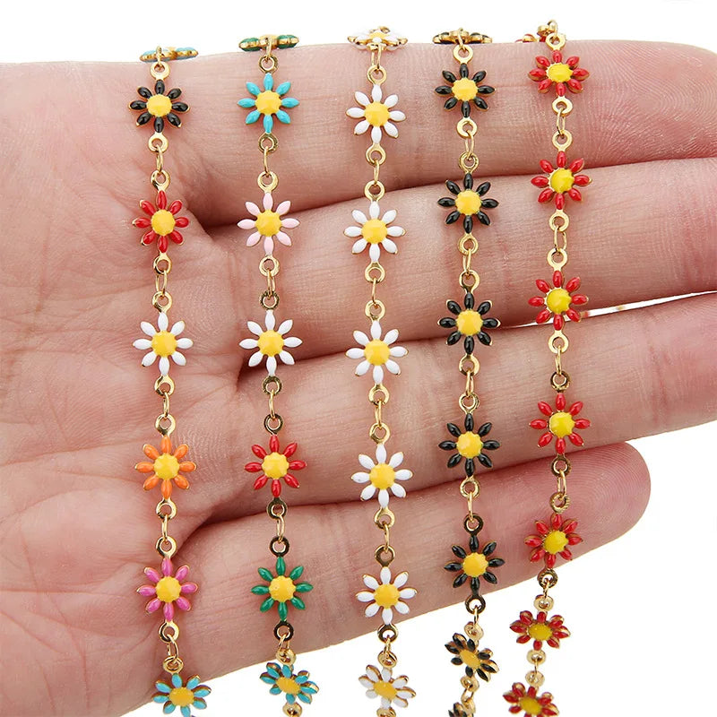 A1186 Colorful Stainless Steel Daisy Chain 18k Gold Plated Enamel Chain Jewelry Accessory Wholesale