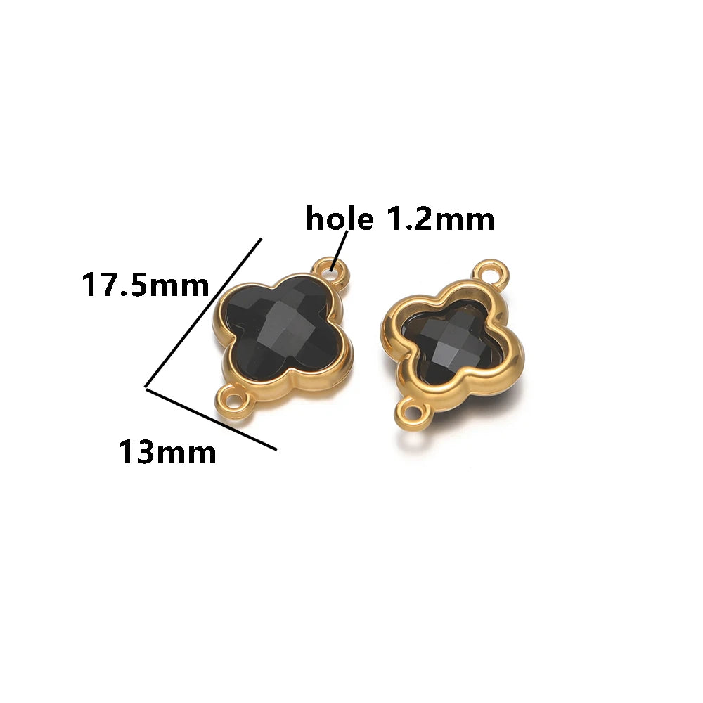 Wholesale 18k Gold Plated Stainless Steel Crystal Zircon Four Leaf Clover Charm Pendant for DIY Necklace Jewelry Making
