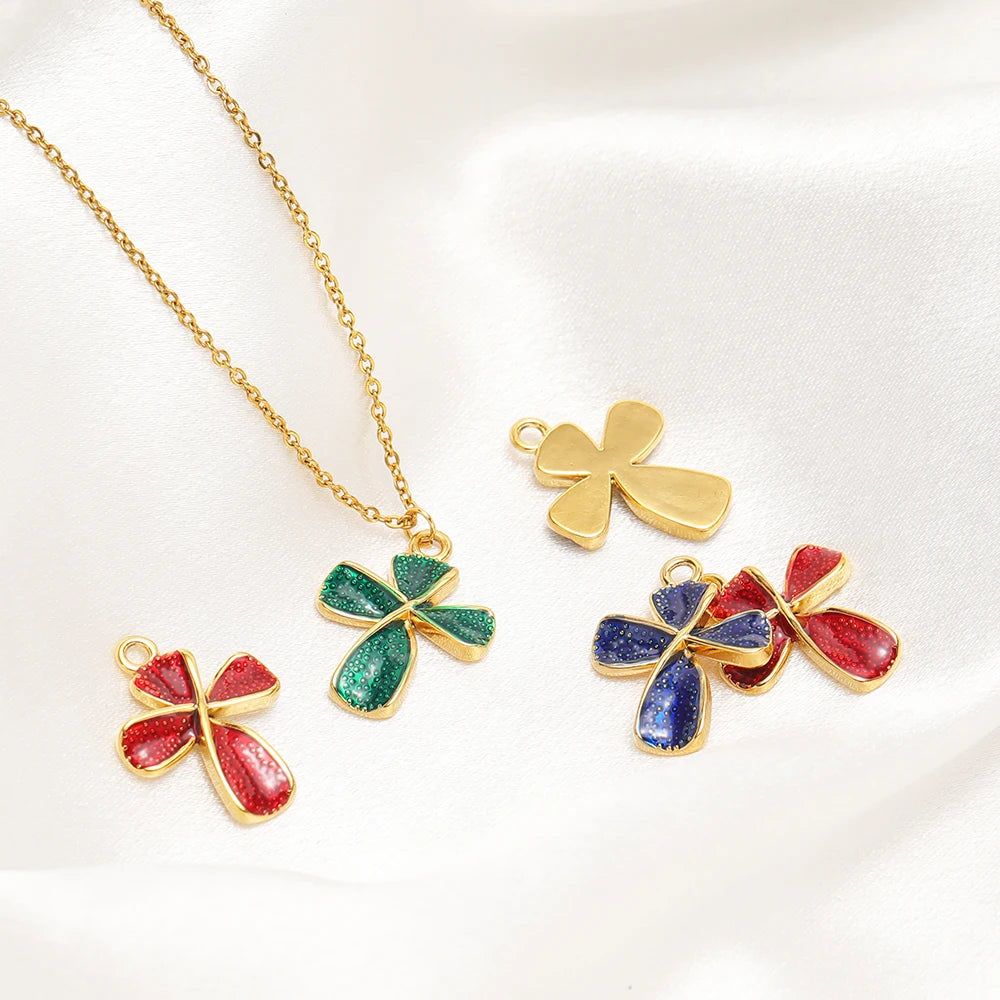 New Arrival Stainless Steel 18k Gold Plated Enamel Cross Charm Pendant for Diy Jewelry Making Wholesale Accessories