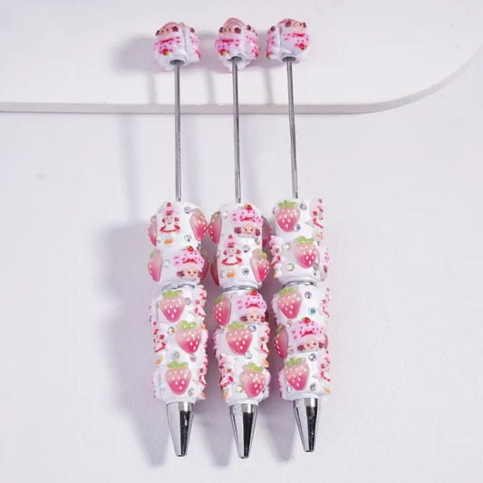 Cute Strawberry Girl & Cartoon Animal Plastic Clay for Ballpoint Pen with White Pearls Portable DIY Mini Gift