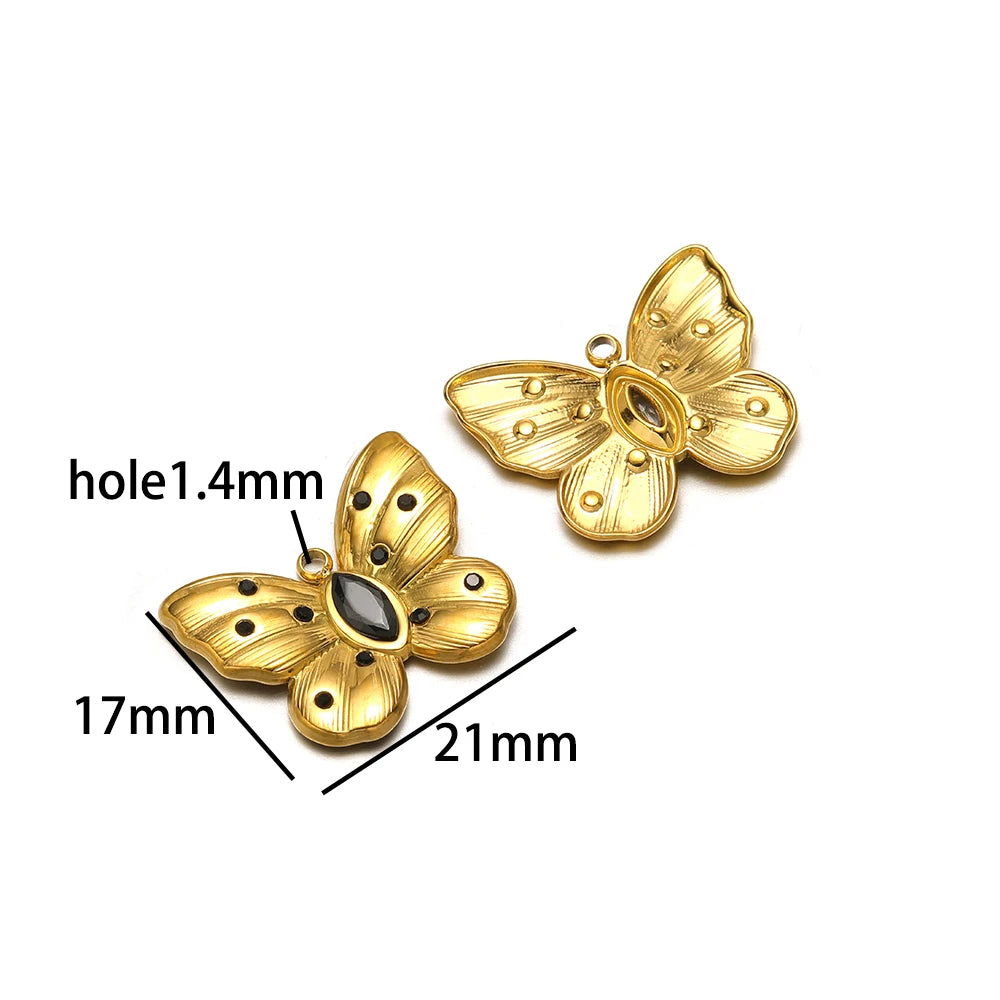 Popular Fashion 18k Gold Plated Stainless Steel Drip-oil Butterfly Flower Heart Charm Pendant for Women Jewelry Making