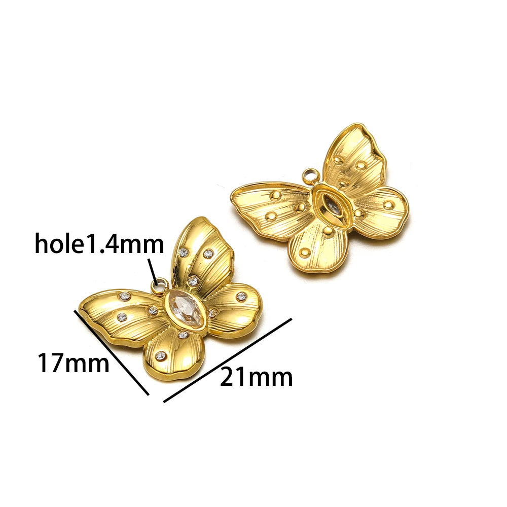 Popular Fashion 18k Gold Plated Stainless Steel Drip-oil Butterfly Flower Heart Charm Pendant for Women Jewelry Making
