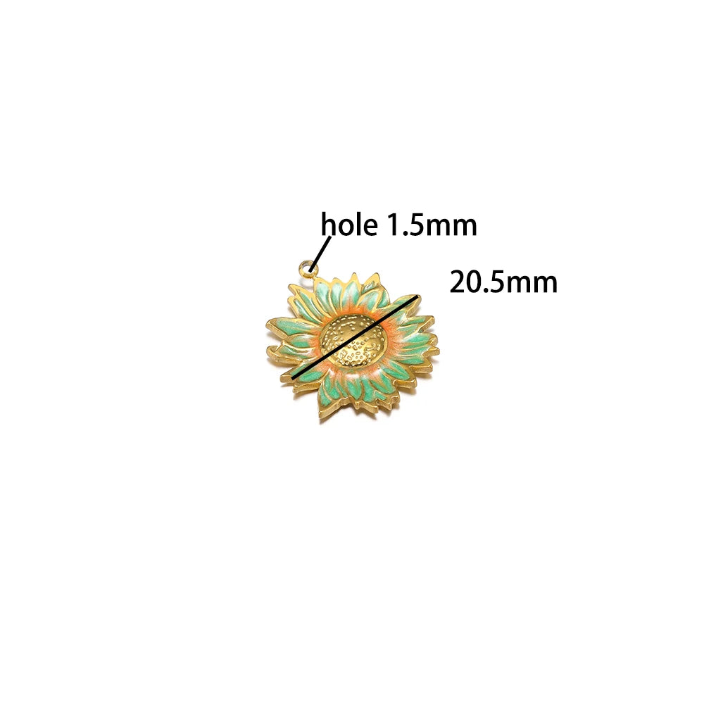 Diy Handmade Jewelry Accessories Stainless Steel 18k Gold  Enamel Sunflower Charms Pendant for Jewelry Earrings Necklace Making