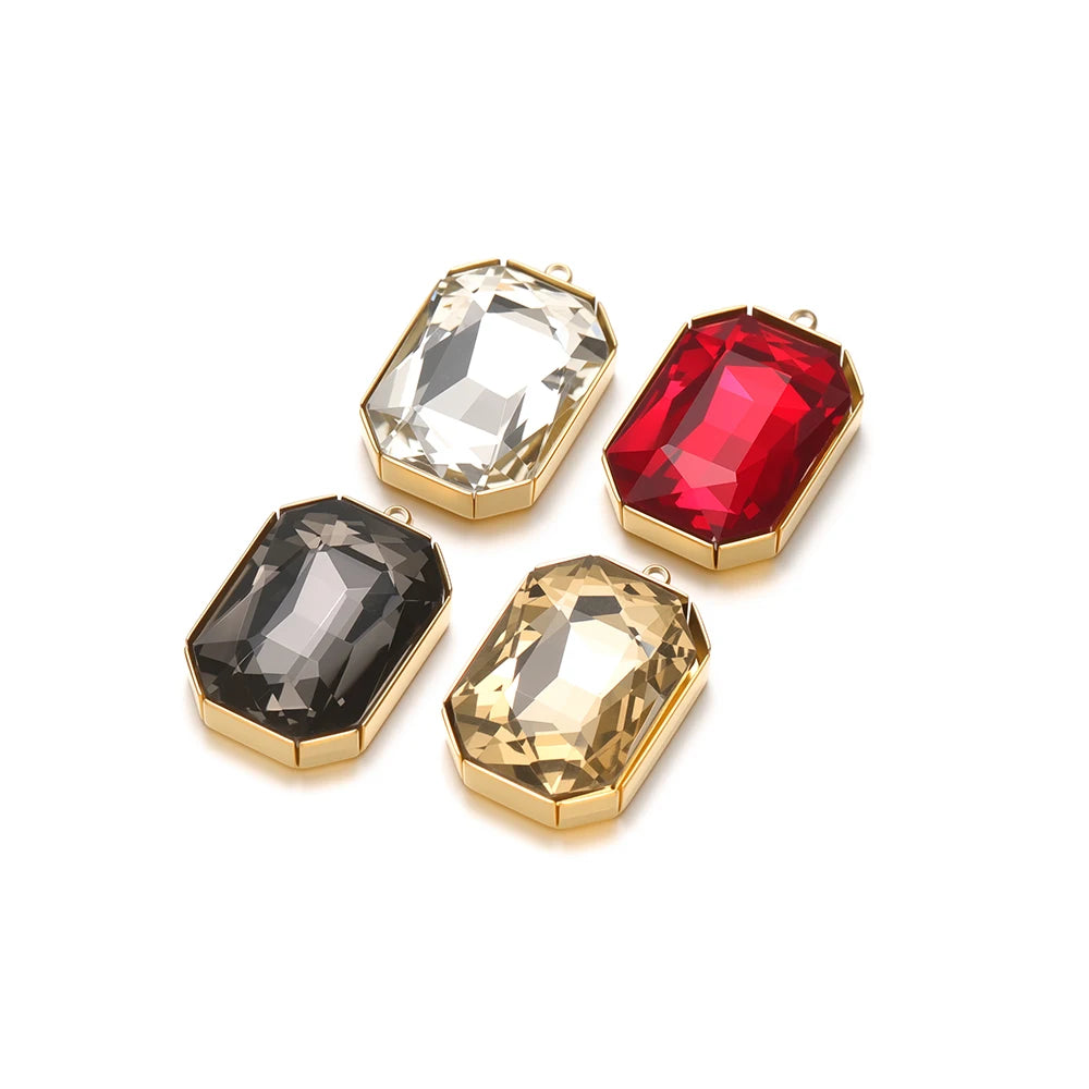 Gold Plated Polygon Charm Faceted Glass Pendant with 1.8mm Hole Geometric Crystal Charms for DIY Jewelry Making Wholesale