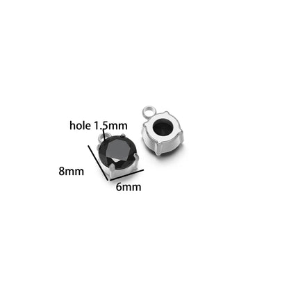 5pcs/bag Stainless Steel 18k Gold Plated 8*6mm Round Zircon Charm Pendant for Diy Necklace Jewelry Making Accessories