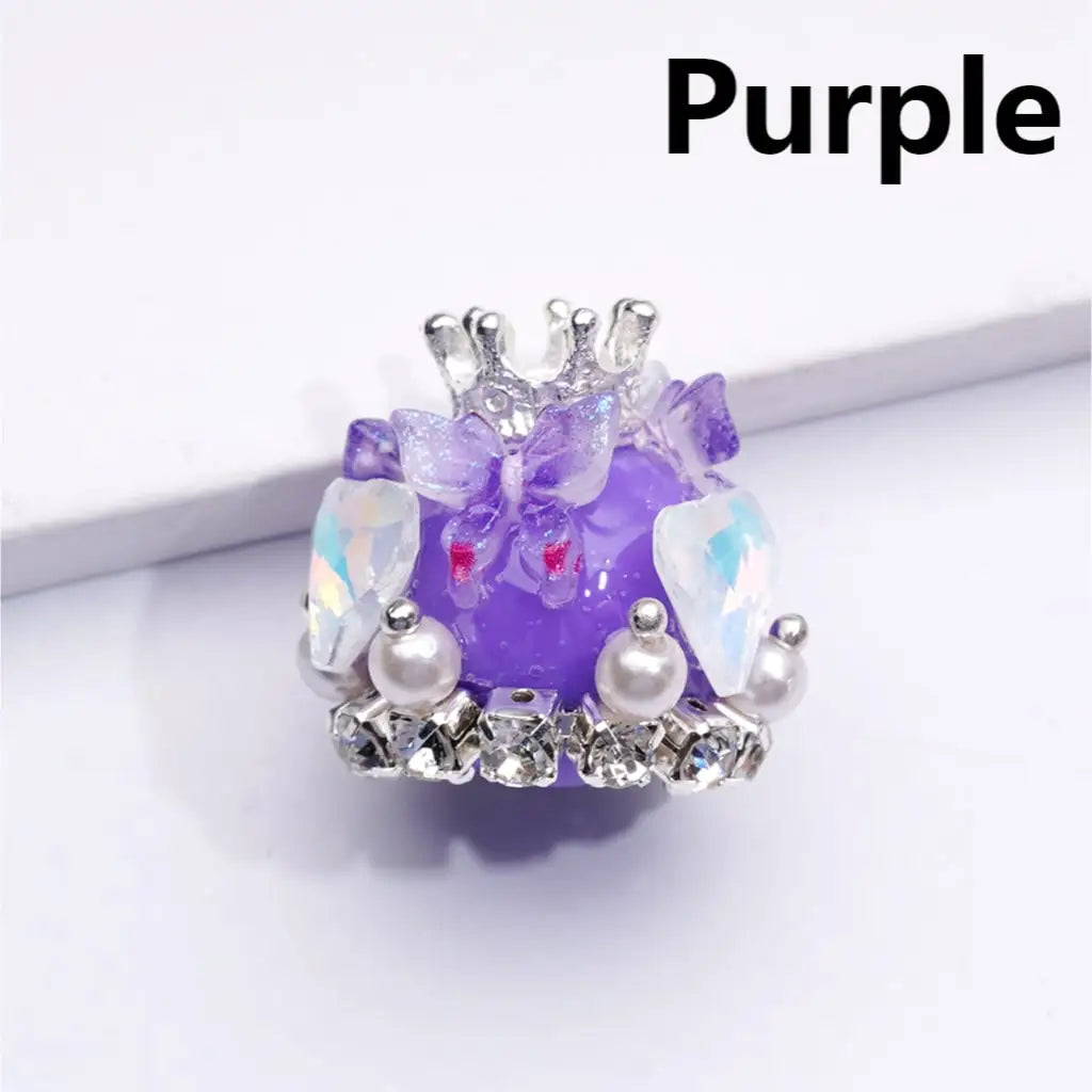 Handmade Silver Alloy Crown Pendant with Acrylic Beads Butterfly Hearts and Clear Rhinestones for Pen Making