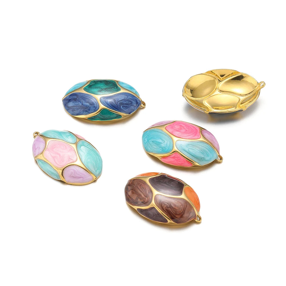 Newest 18k Gold Plated Stainless Steel Color Matching Hollow Oval Enamel Charms Pendant for Jewelry Necklace Earrings Making