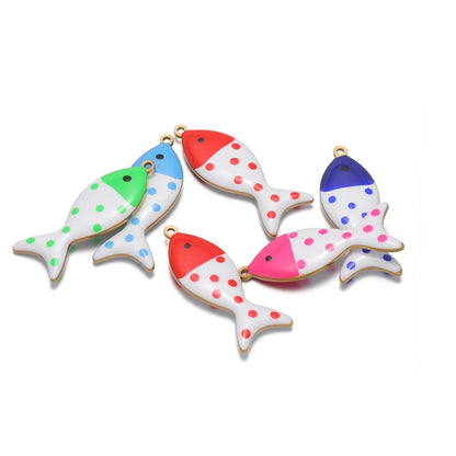 Wholesale 18k Gold Plated Stainless Steel Enamel Fish Charm Pendant for Jewelry Necklace Making Accessories