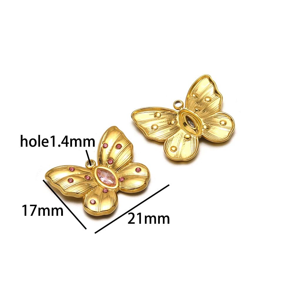 Popular Fashion 18k Gold Plated Stainless Steel Drip-oil Butterfly Flower Heart Charm Pendant for Women Jewelry Making