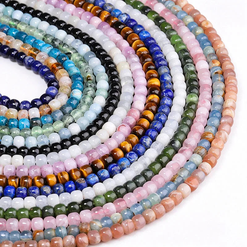 Natural Tube Stone Beads, Rounded Barrel Drum Shaped Aquamarine Kunzite Lapis Apatite Gemstone Bead for Jewelry Making 7x8mm