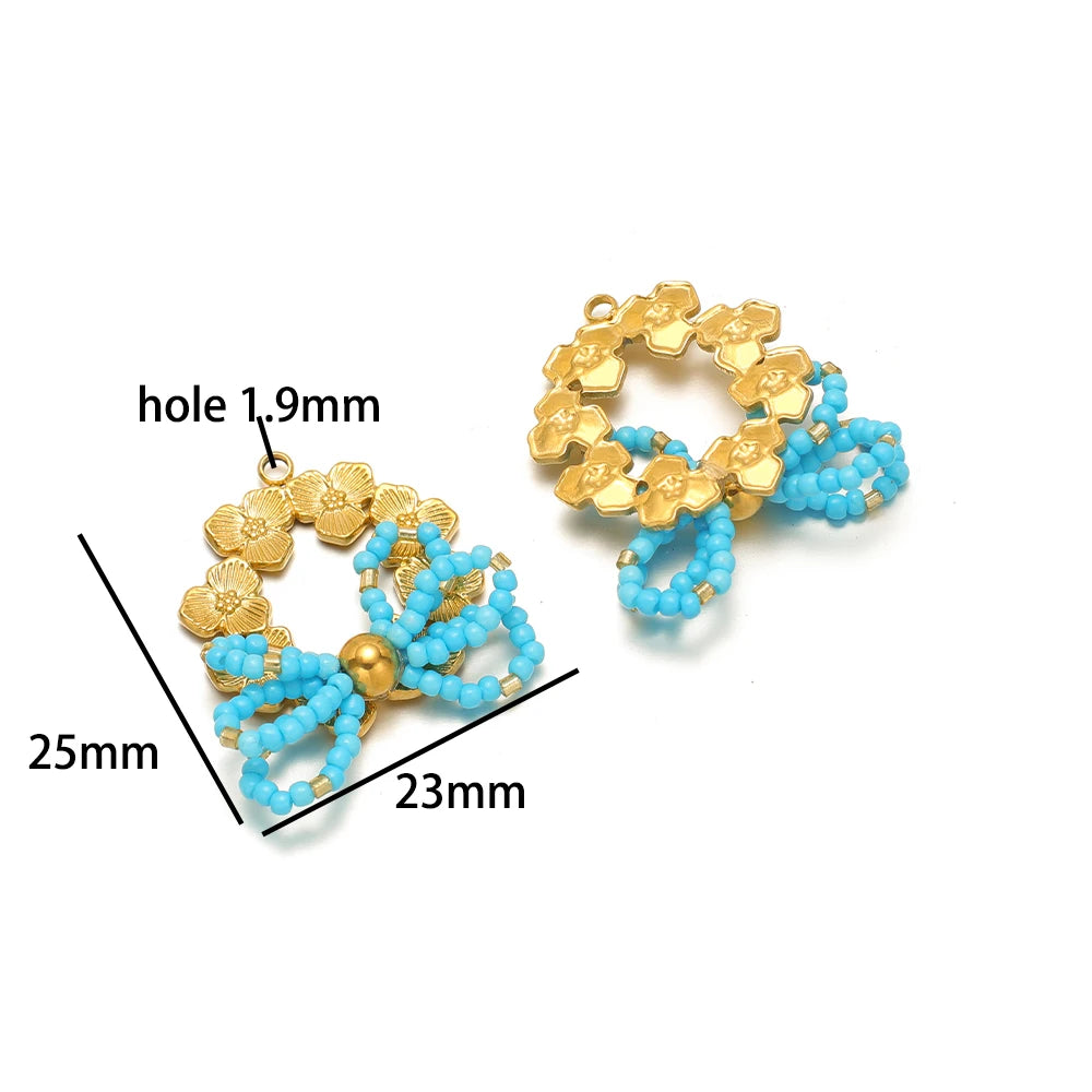 Trend Creative 18k Gold Plated Stainless Steel Flower Butterfly Heart Crystal Glass Bead Charm Pendant for  DIY Jewelry Making
