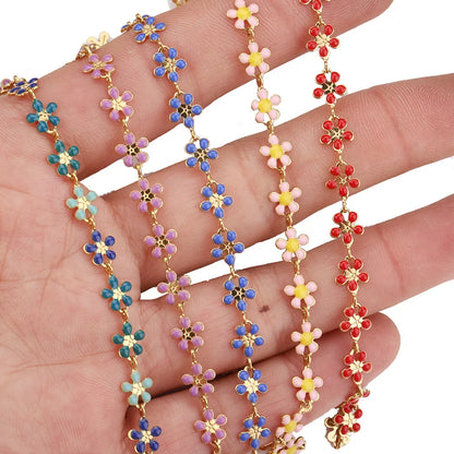 B1596 Rainbow Color Daisy Chain Enamel Drop Oil Plated Chain Stainless Steel Jewelry for Making