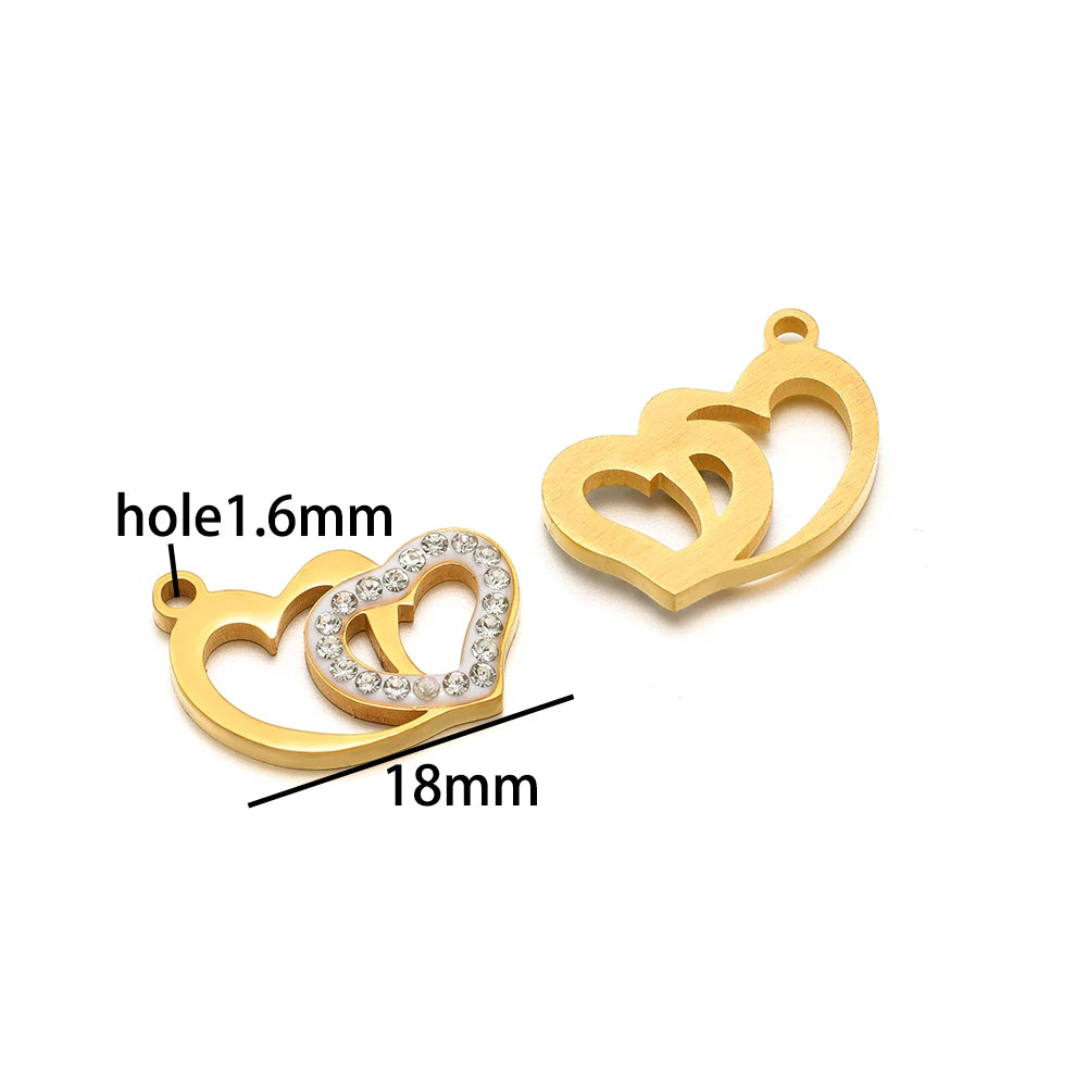 Handmade DIY Pendant 18k Gold Plated Stainless Steel Heart Star Zircon Charm Pendant for Women Jewelry Making Accessories