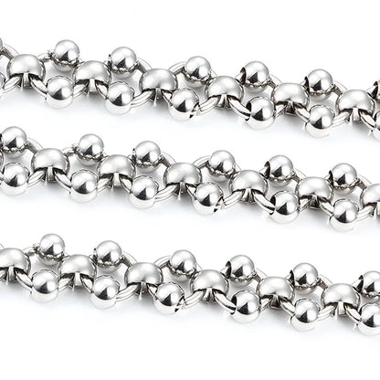 B2106 Hand Made Silver Plating Chain Double Layers Ball Beads Chain Hot Stainless Steel Jewelry for Hip Hop