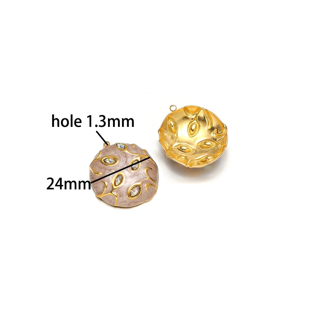 Luxurious Stainless Steel 18K Gold Plated Dragonfly Pattern Maple Leaf Oil Drop Zircon Charm Pendant for Jewelry Necklace Making