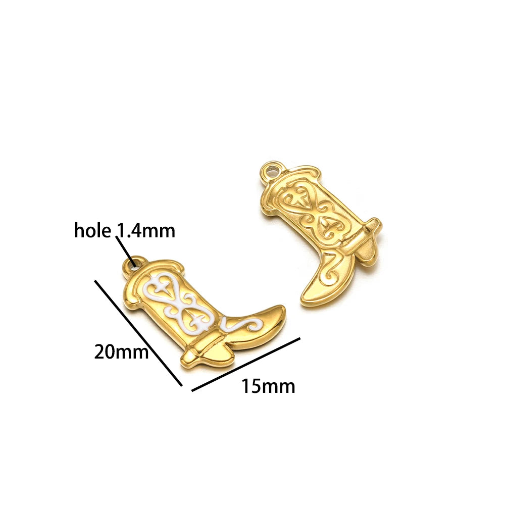Vintage DIY 18k Gold Plated Stainless Steel Oil Dropping Shoes Boot Charm Pendant for Women Necklace Jewelry Making
