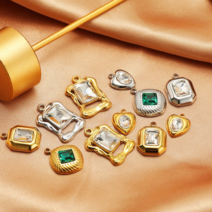 High Quality 18k Gold Plated Stainless Steel Rectangle Heart Oval square Zircon Charm Pendant for DIY Jewelry Making
