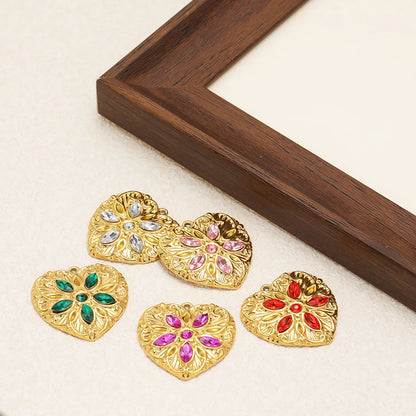 Heart Shaped Charm18k Gold Plated Stainless Steel Five-petaled Flowers Zircon Pendant for DIY Necklace Jewelry Making