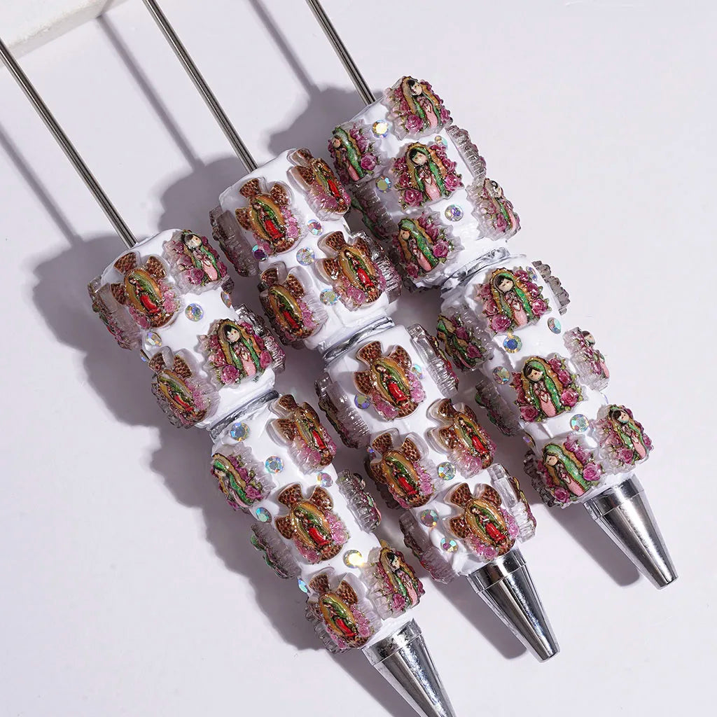 Religious Figure Polymer Clay Beadable Pen Rhinestone Studded Ballpoint Pen for Journal Party Favor Wholesale Craft Gift Pen