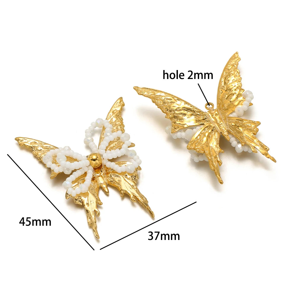 Handmade 18k Gold Plated Stainless Steel Crystal Geometric Flower Sun Charm Colorful Butterfly Pendant for Jewelry Making