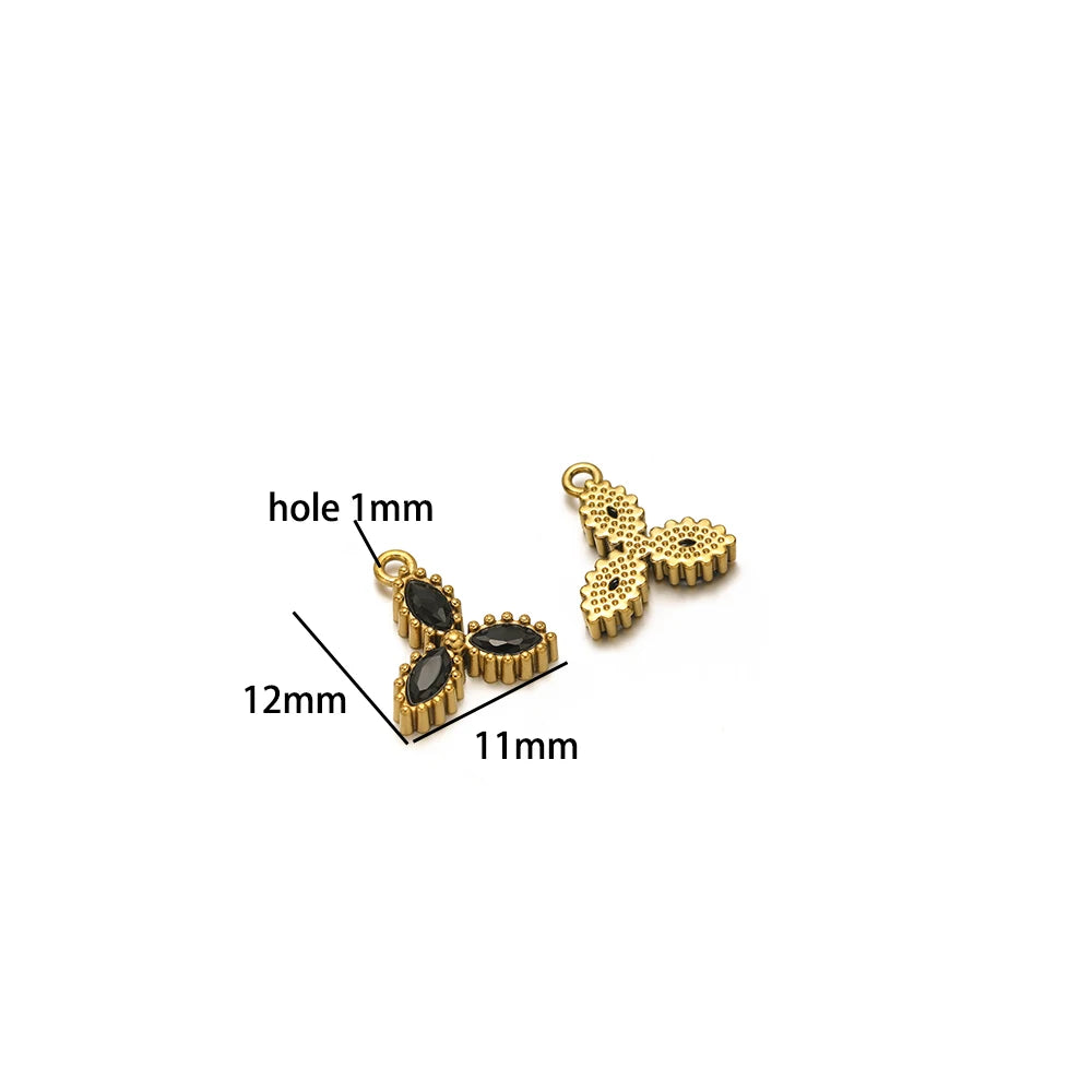 18k Gold Plated Stainless Steel Four Leaf Clover Triangular Droplet Oval Heart Zircon Charm Pendant for DIY Jewelry Making