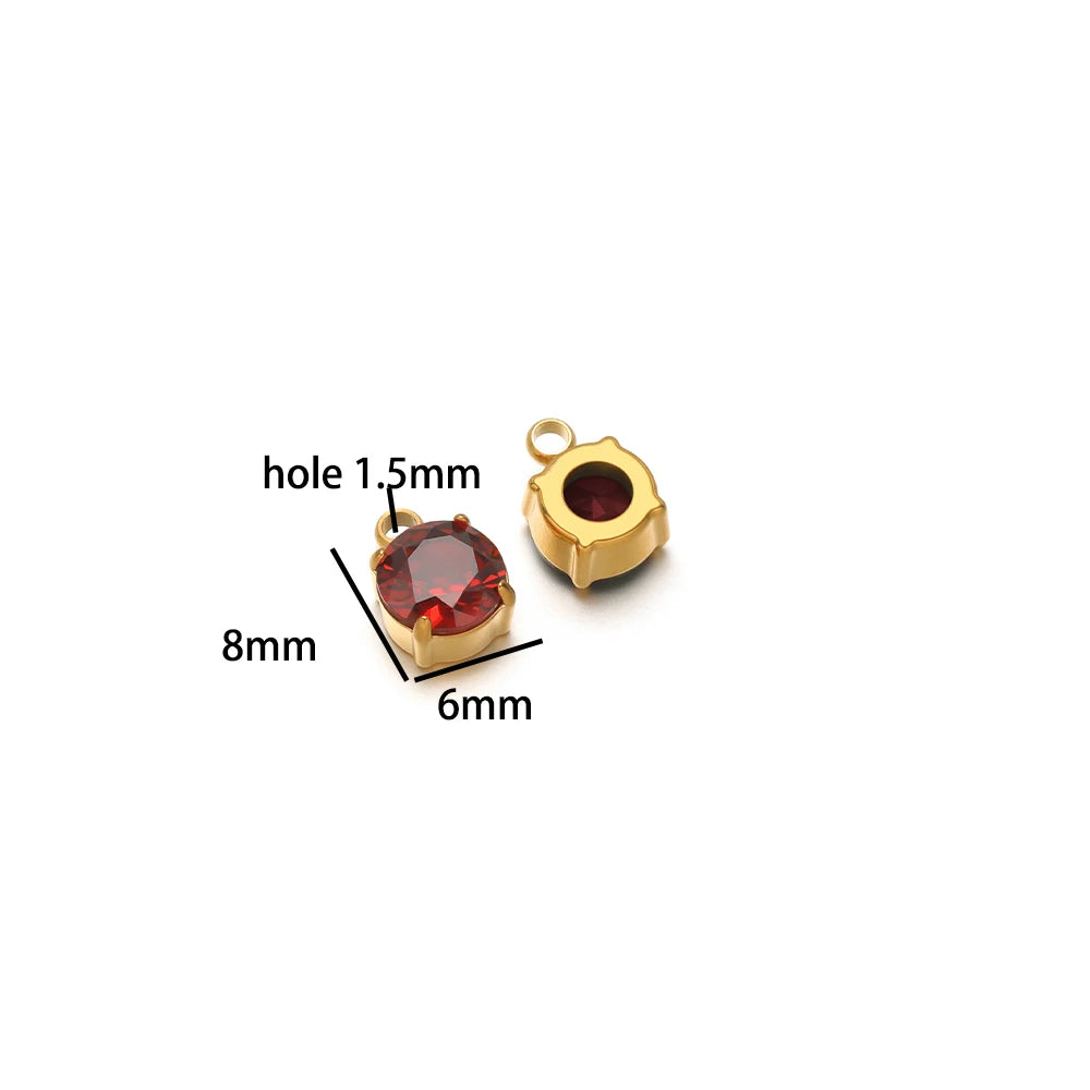 5pcs/bag Stainless Steel 18k Gold Plated 8*6mm Round Zircon Charm Pendant for Diy Necklace Jewelry Making Accessories