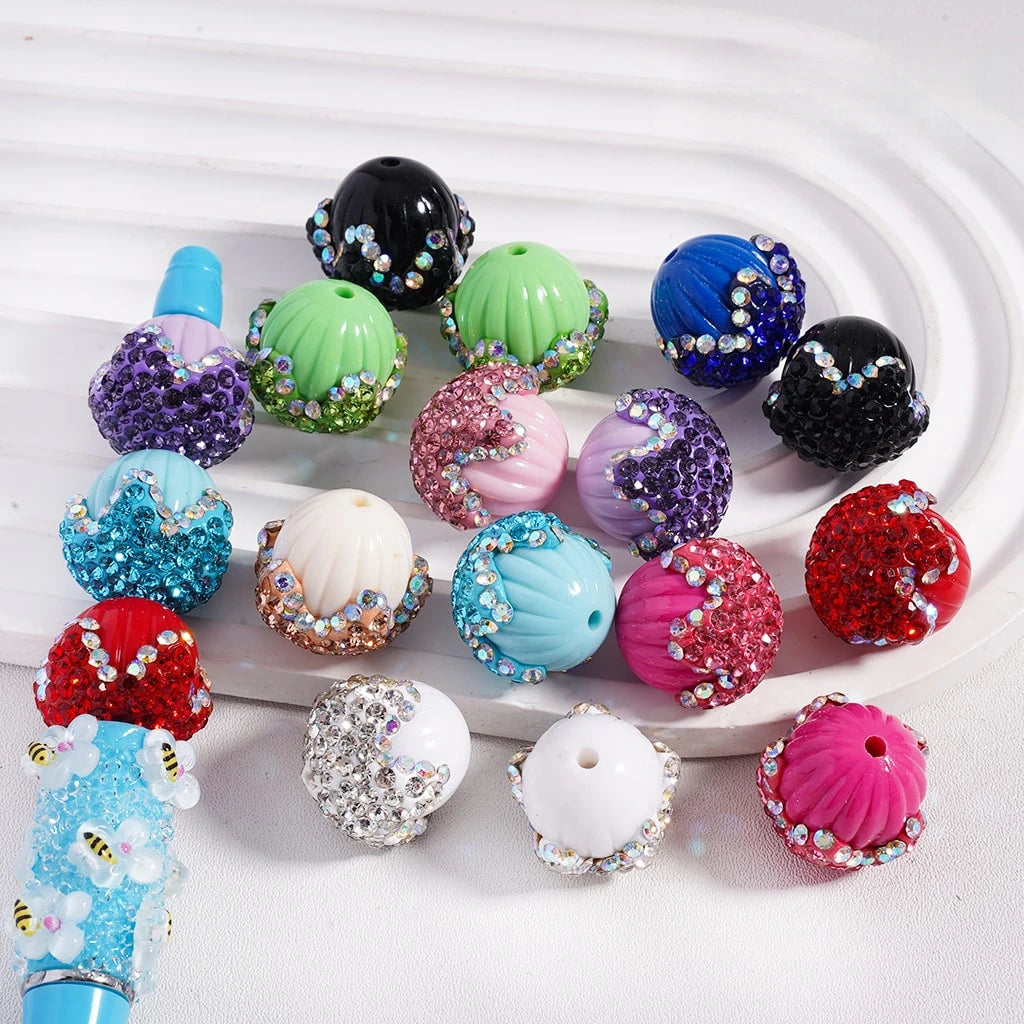 Shiny Rhinestones and Round Solid Color Acrylic Pinecone Beads for DIY Jewelry Making