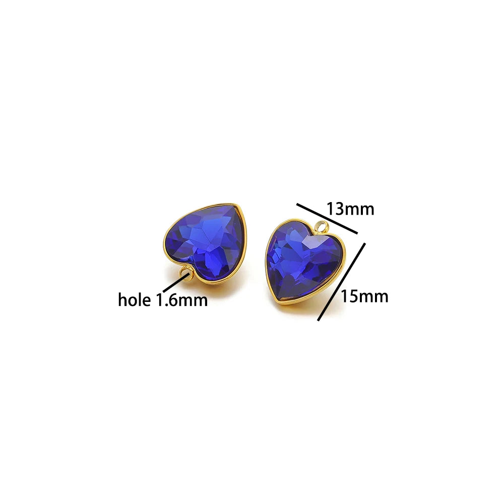 13*15mm Charm 304 Stainless Steel 18k Gold Plated Colorful Love Heart Zircon Charm Pendant for Jewelry Necklace Making