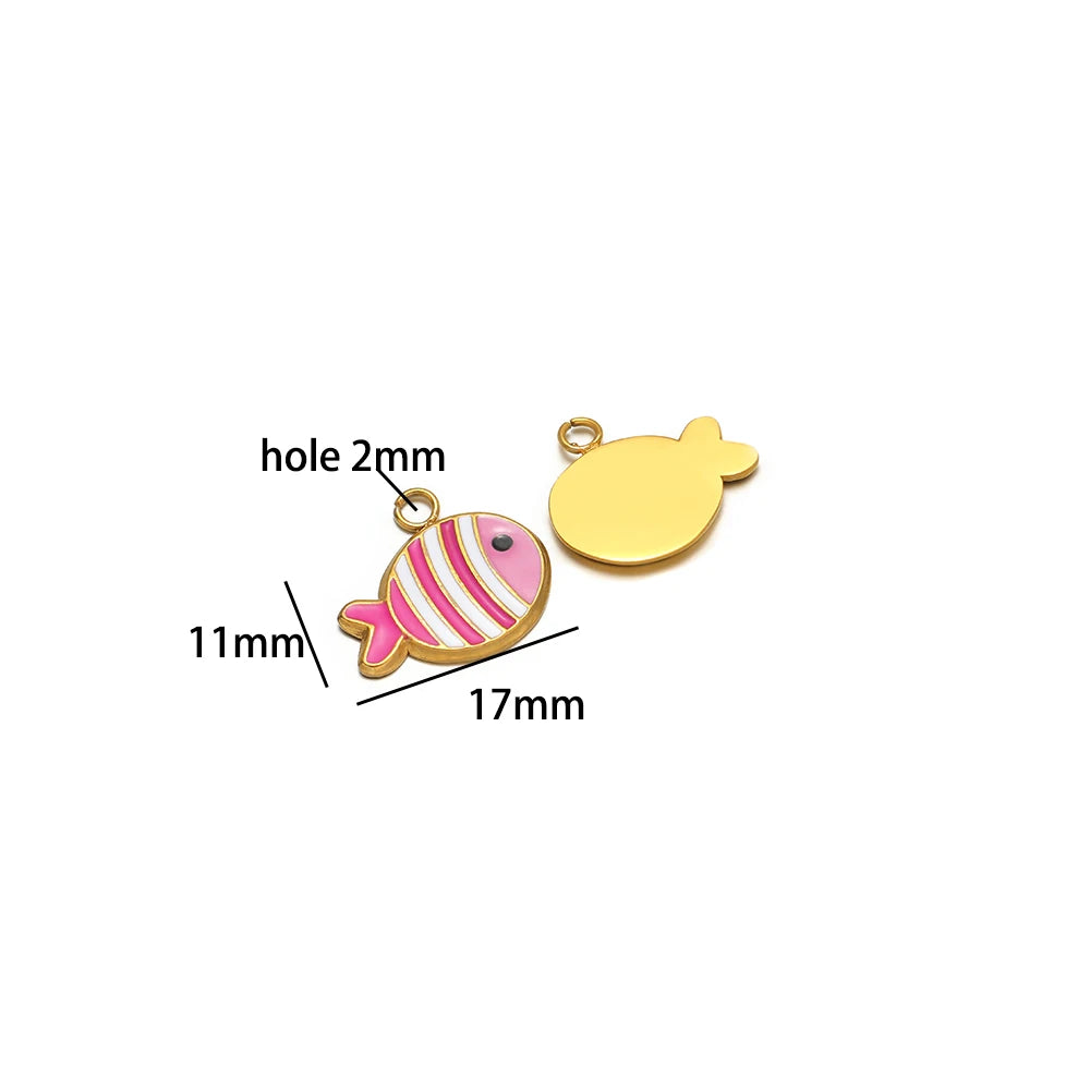 New Trend Stainless Steel Gold Plated Dripping Oil Eyes Enamel Small Fish Charm Pendant for Jewelry Making Wholesale