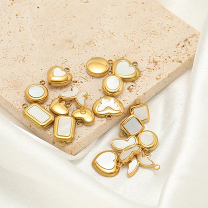 Enamel Heart Pendants 18k Gold Plated Stainless Steel Round Butterfly Charm Pendant for DIY Necklace Jewelry Making