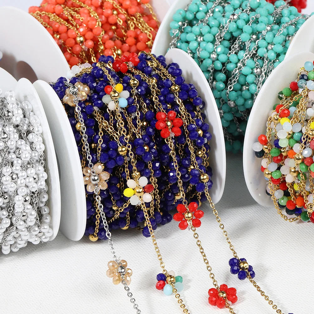 A1851 Hot Selling Stainless Steel Chain Enamel Colorful Flower Stainless Steel Chain Bulk Jewelry Finding Accessory