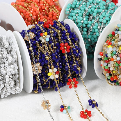 A1851 Hot Selling Stainless Steel Chain Enamel Colorful Flower Stainless Steel Chain Bulk Jewelry Finding Accessory