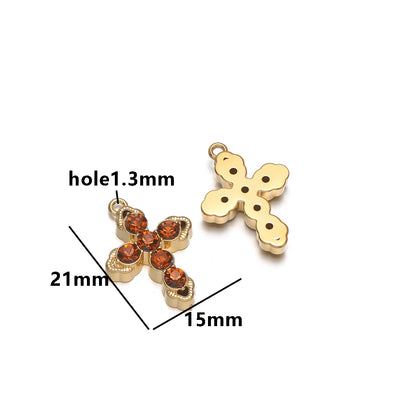 Minimalist 18k Gold Plated Stainless Steel Hollow Zircon Cross Charm Pendant for DIY Christian Religion Necklace Jewelry Making