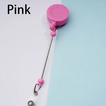 Creative Beaded Retractable Back Badge Holder Reels with Rotating Crocodile Clip & Keychain Bar