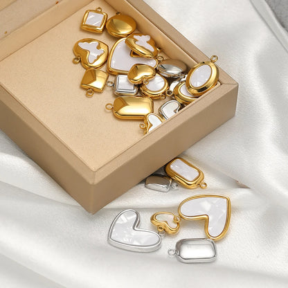 Enamel Heart Pendant 18k Gold Plated Stainless Steel square Oval Round Charm Pendant for Women Jewelry Making Accessories