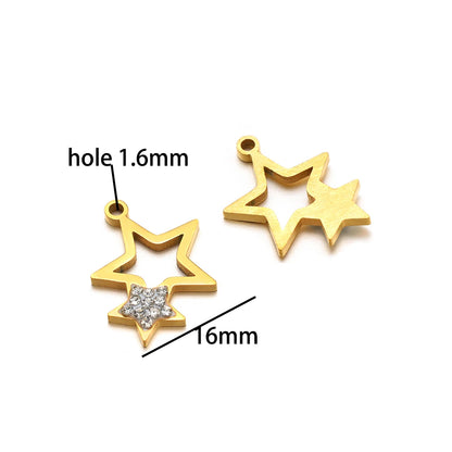 Handmade DIY Pendant 18k Gold Plated Stainless Steel Heart Star Zircon Charm Pendant for Women Jewelry Making Accessories