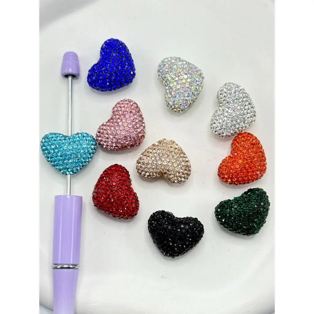 Solid Heart Clay Focal Beads Inlaid Shiny Rhinestones Decorative Loose Beads DIY for Pen Bracelet Craft Zhejiang Wholesale