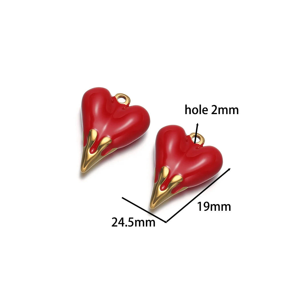5pcs/bag Stainless Steel 18k Gold Plated Enamel Heart Charm Pendant for Diy Jewelry Necklace Earring Making Bulk