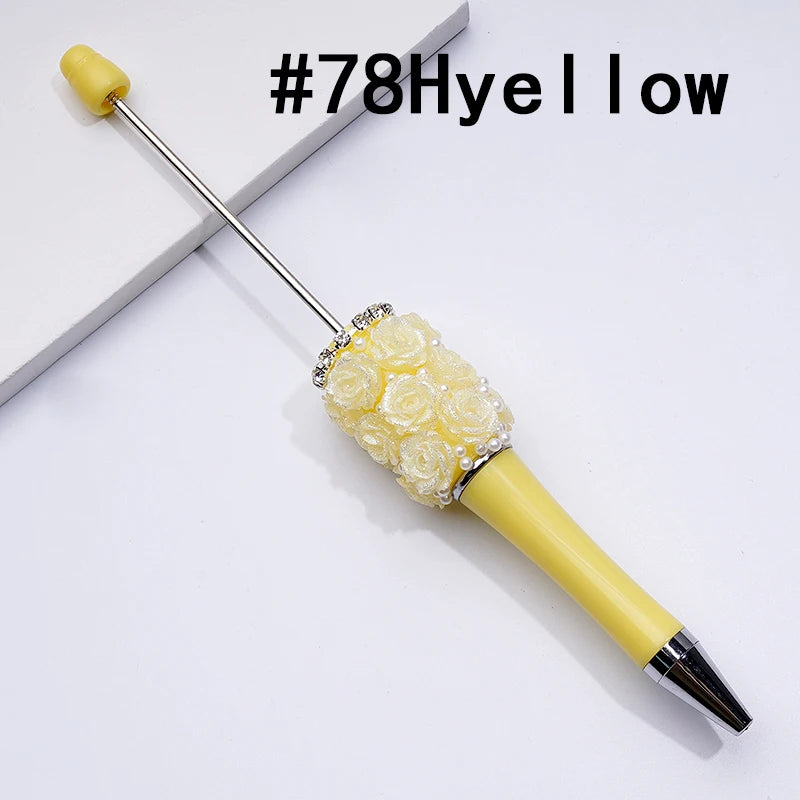 Rose Flower Pearl Crystal Rhinestone Chain Ballpoint Pen Solid Color Gift Bulk