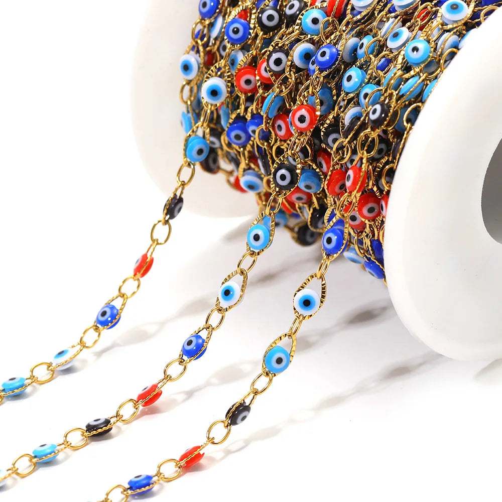 D167 Waterproof Vacuum Stainless Steel Roller Chain Lucky Eye Enamel Connector Chains Luxury for Necklace Bracelet Men