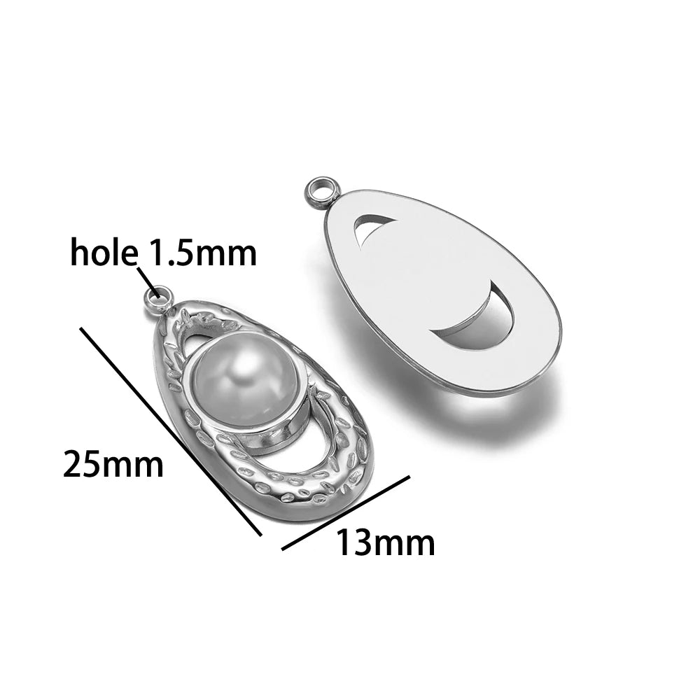 Vintage Style 18k Gold Plated Stainless Steel Heart Sun Lock Oval Pearl Charm Pendant for Women Jewelry Making Accessories