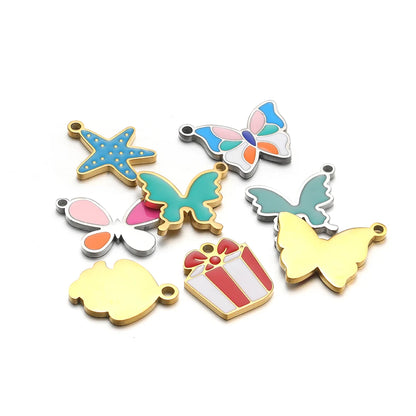 Gold Plated Stainless Steel Enamel Star Gift Bag butterfly Heart Charm Pendant for Jewelry Necklace Making Accessories