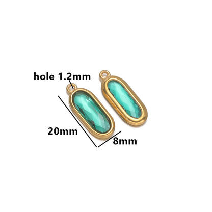 New Trend Fashion 18k Gold Plated Stainless Steel Two Hole Geometric Oval Zircon Charm Pendant for DIY Necklace Jewelry Making