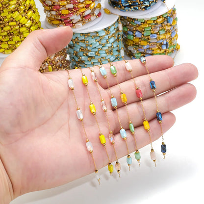 A2760 Hot Ins rainbow Beads Beaded Chain Gold Stainless Steel Crystal Pearl Beads Necklace Bracelet Making Chain Findings