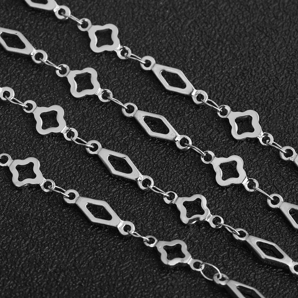 D514 Amazing Hot Stainless Steel Chain Necklace Bracelet Making Clover Flower Cross Block Chain for Diy Jewelry