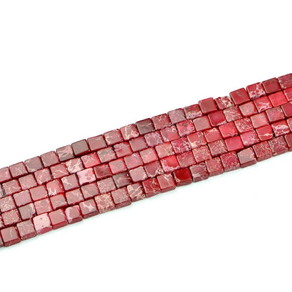 Natural Sea Sediment Jasper Loose Beads, Flat Square Brick Blue Turquoise Red Imperial jasper Stone Bead for Jewelry Making 6mm