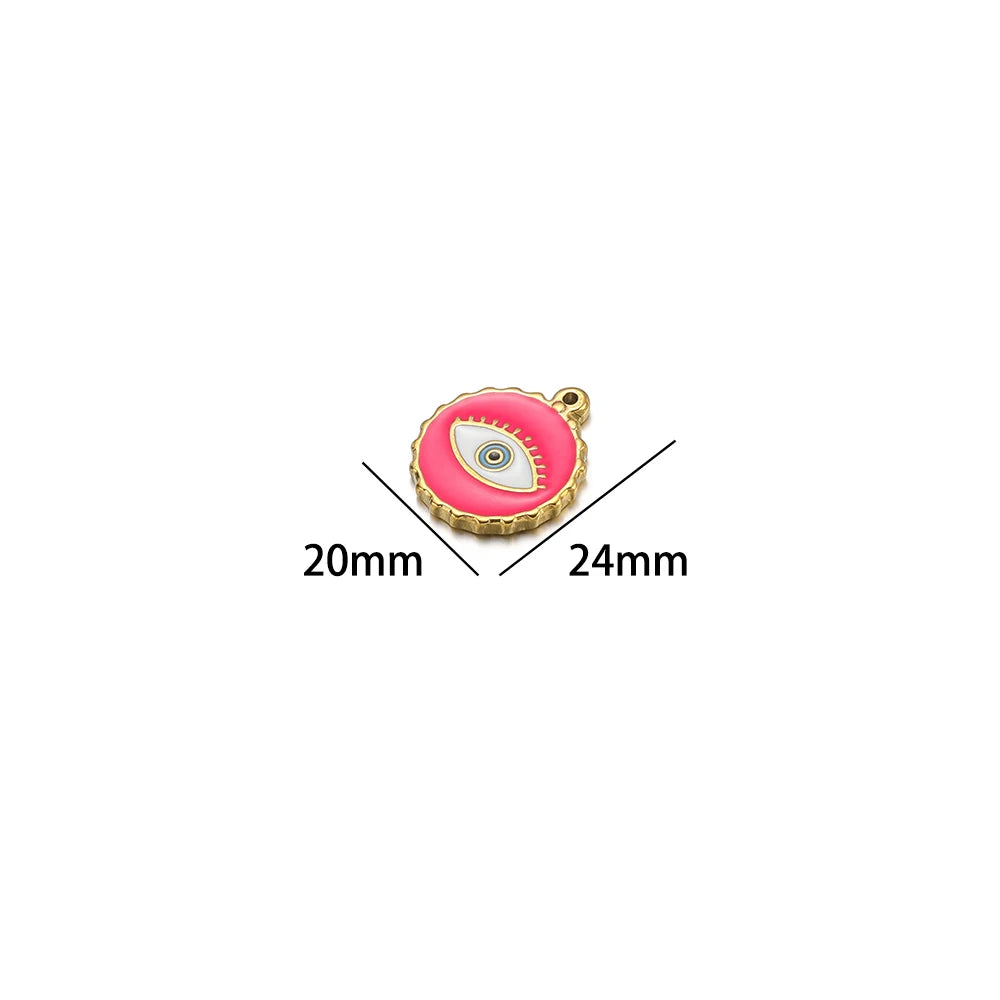 French Drop Oil  Eye Pendant Stainless Steel Gold Plated Colored Coin Shape Enamel Eyes Charm Pendant for Jewelry Making