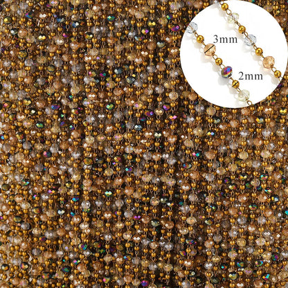 E545 New Stainless Steel 18K Gold Plated Preserving Crystal Colored Bead Chain Handmade Bracelet Necklace Glasses Chain