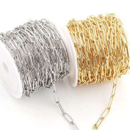 A1283 High Quality 18k Gold Plated Stainless Steel Chain 4mm Paper Clip Chain Bulk for Necklace Bracelet Jewelry Making