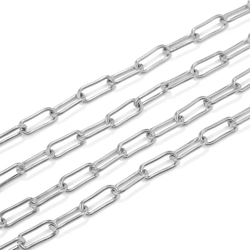 18K Gold Plated 7mm Stainless Steel Paper Clip Chain Waterproof Non-Tarnish Men's Jewelry Findings